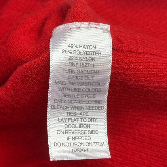 Liz Claiborne Red Cabaret Balloon Sleeve Embellished Neck Sweater Womens Medium - Picture 10 of 11